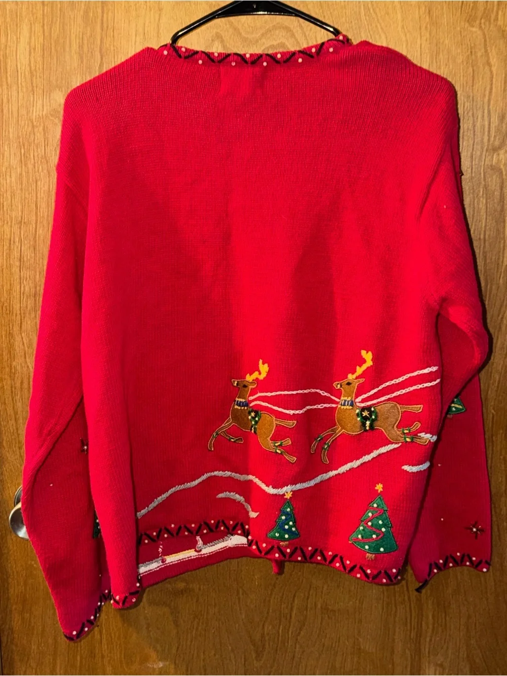Designers Originals Studio Red Christmas Sweater Santa Reindeer Trees Sz L